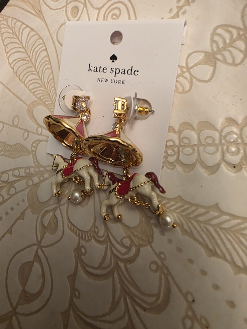kate spade Gold and Red Carousel Horse Drop Earrings - Picture 5 of 5